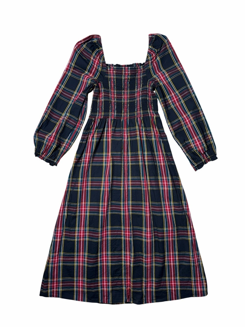 J. Crew Black and Red Tartan Smocked Long Sleeve Midi Dress Womens XS - Picture 8 of 8